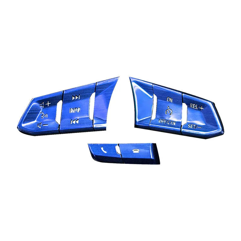 Atz aluminium alloy steering wheel decorative sticker set showing brushed red, silver, and blue hollow buttons