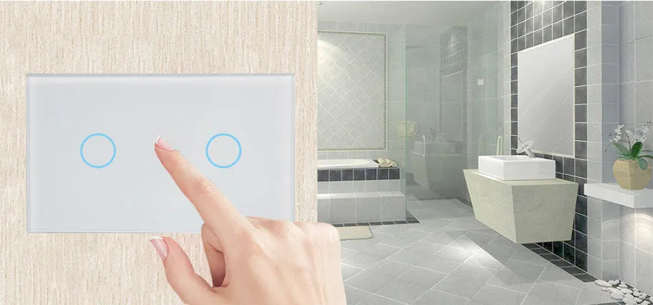 White tempered glass RF remote control touch light switch for wall mounting