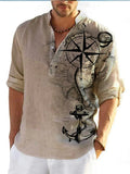 Thin casual Hawaiian-style shirt with digital bamboo linen stripes and long sleeves