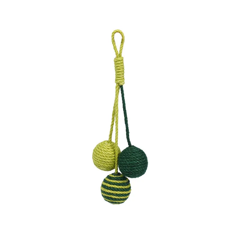 Interactive cat teaser stick toy set with fishing rod handle and four different toy attachments including catnip balls