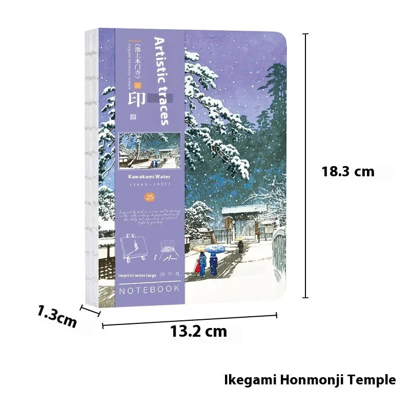 Ukiyo-e Kanagawa surfing village retro hand ledger notebook showing cover artwork and dimensions