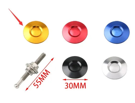 30mm diameter aluminium car cover lock in five colour options: silver, black, gold, blue, and red.