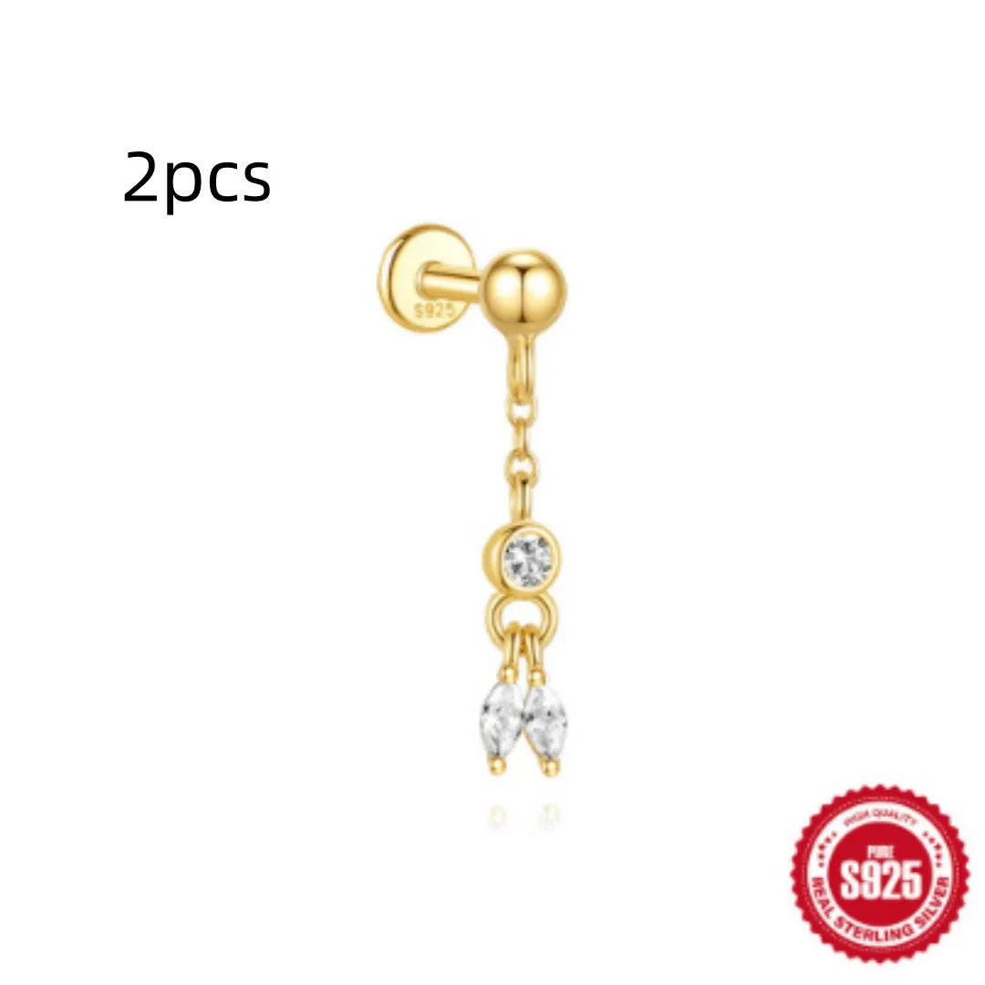 S925 sterling silver water drop earrings with flat spiral geometric design in gold colour