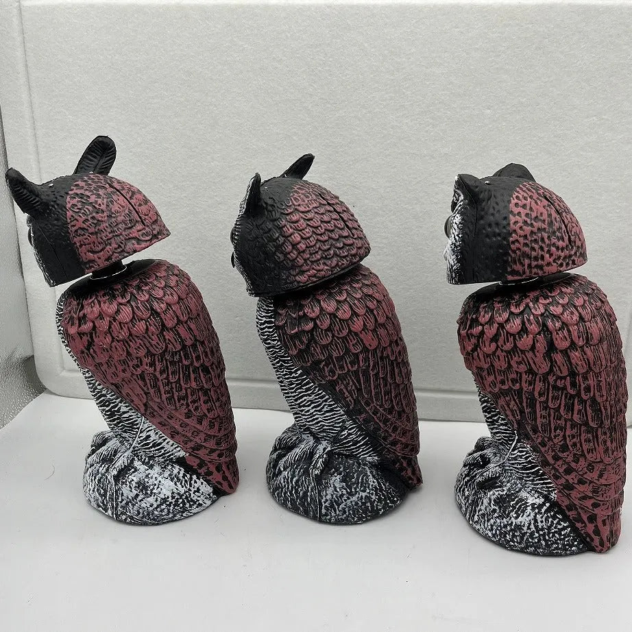Artificial owl bird deterrent decoy with realistic features for outdoor garden use