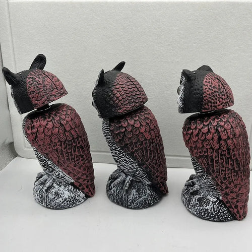 Artificial owl bird deterrent decoy with realistic features for outdoor garden use