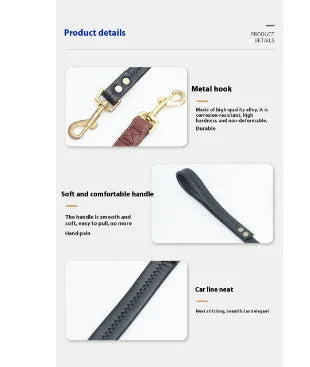 Black PU leather dog lead with quick-release clip shown at full length
