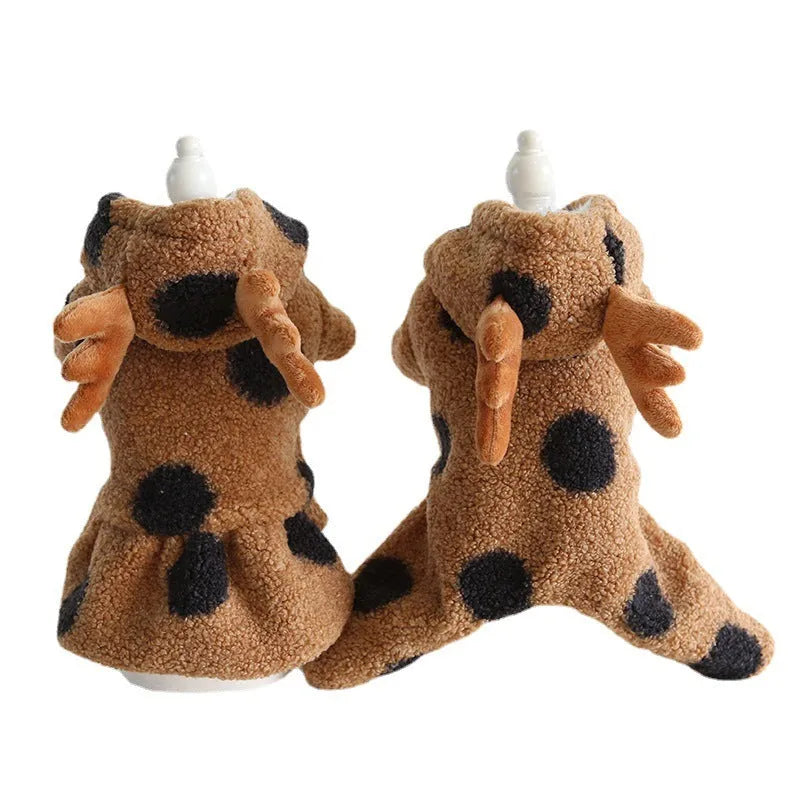 Polka dot elk couple pet costume for dogs and cats in skirt or four-leg styles