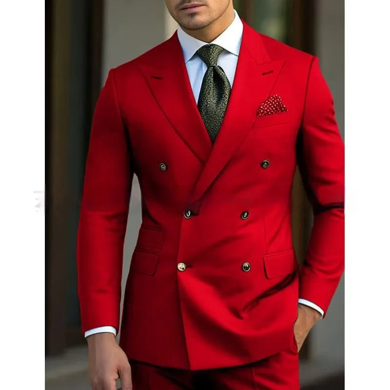 Men's light business two-piece suit in a cotton blend fabric, shown in navy blue.