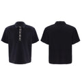 Men's loose fit polo t-shirt with embroidery and sequins on square collar and short sleeves