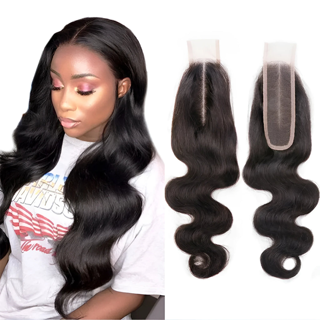 Straight human hair wig in natural colour shown at medium length, demonstrating hand-woven construction.