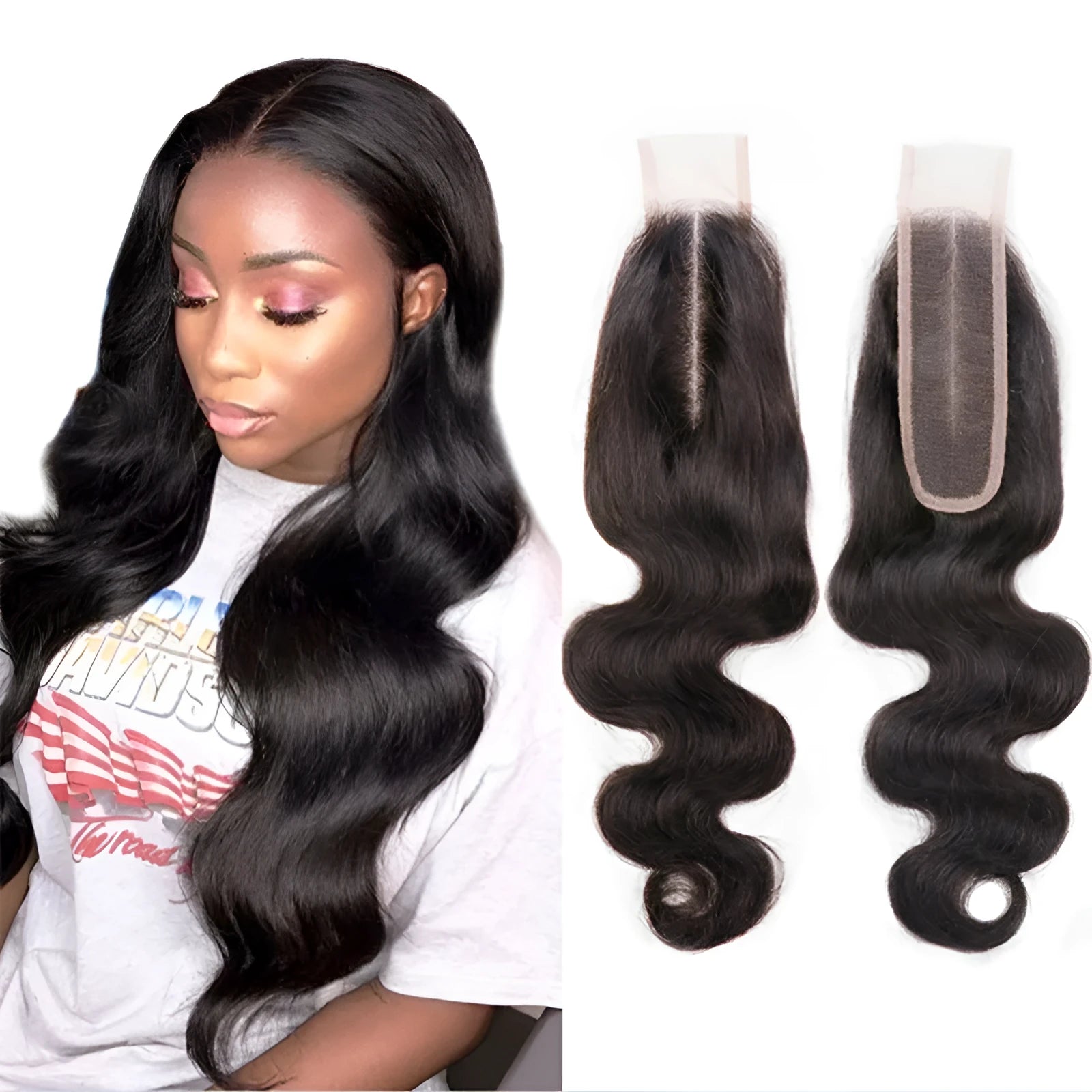 Straight human hair wig in natural colour shown at medium length, demonstrating hand-woven construction.
