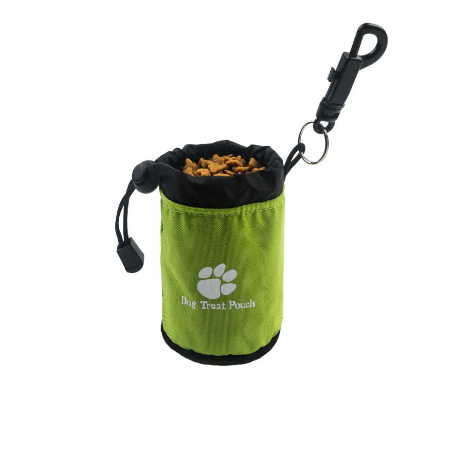 Mini nylon pet training snack bag in a solid colour, shown with treats.
