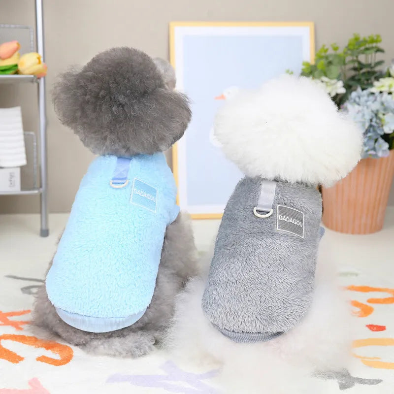 Coral fleece pet jacket with colourful pull rings closure in multiple colour options