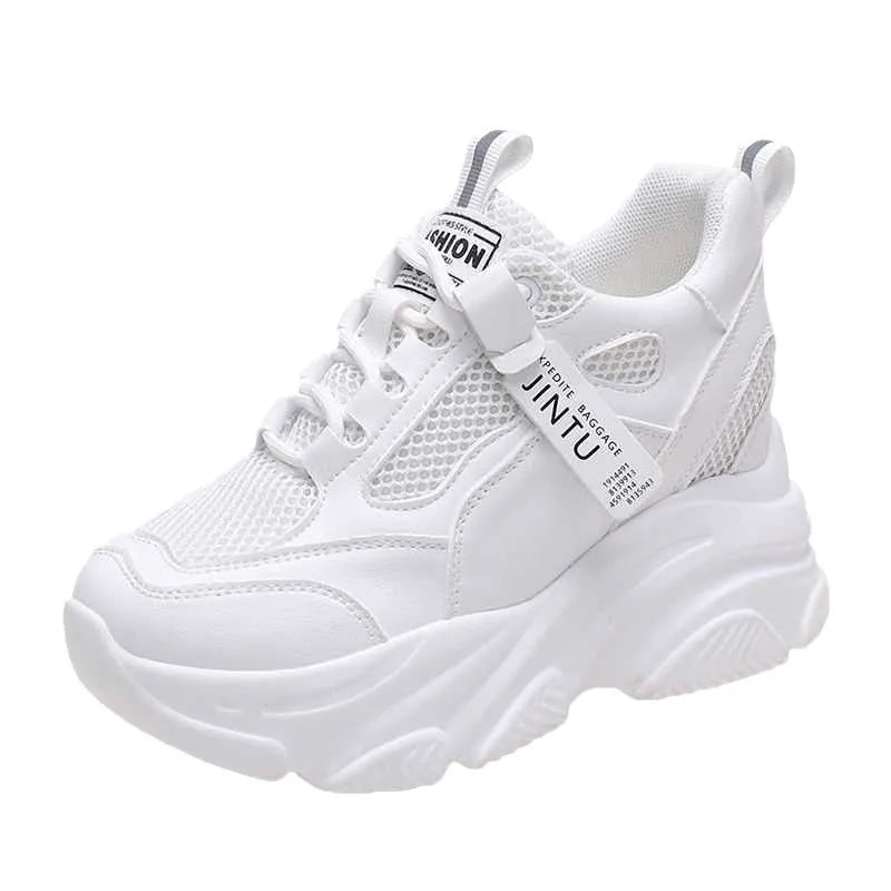 Women's black mesh platform casual shoes with hollow-out design and toe holder styling