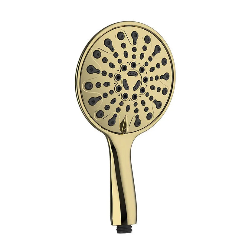 6-inch portable handheld shower with electroplated finish showing six spray function settings