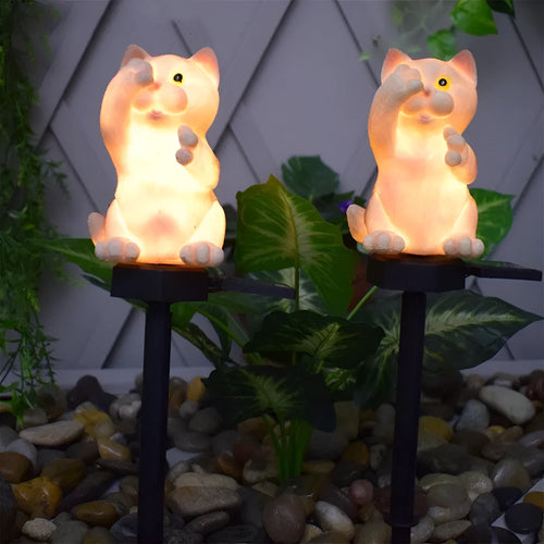 Brown resin cat-shaped solar light for garden pathways