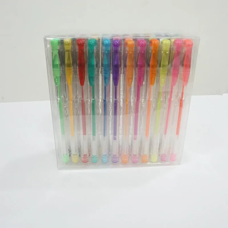 100 colour gel pen set with plastic barrels in assorted colours showing 0.5mm and 1.0mm tip options