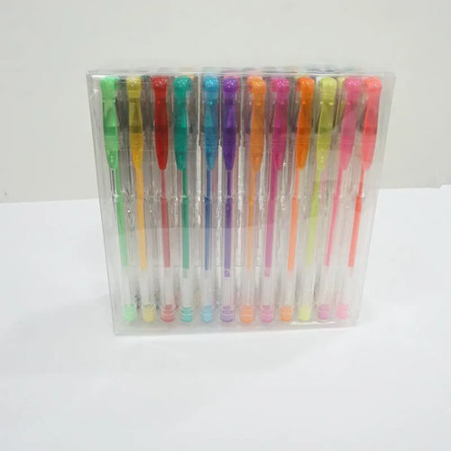 100 colour gel pen set with plastic barrels in assorted colours showing 0.5mm and 1.0mm tip options