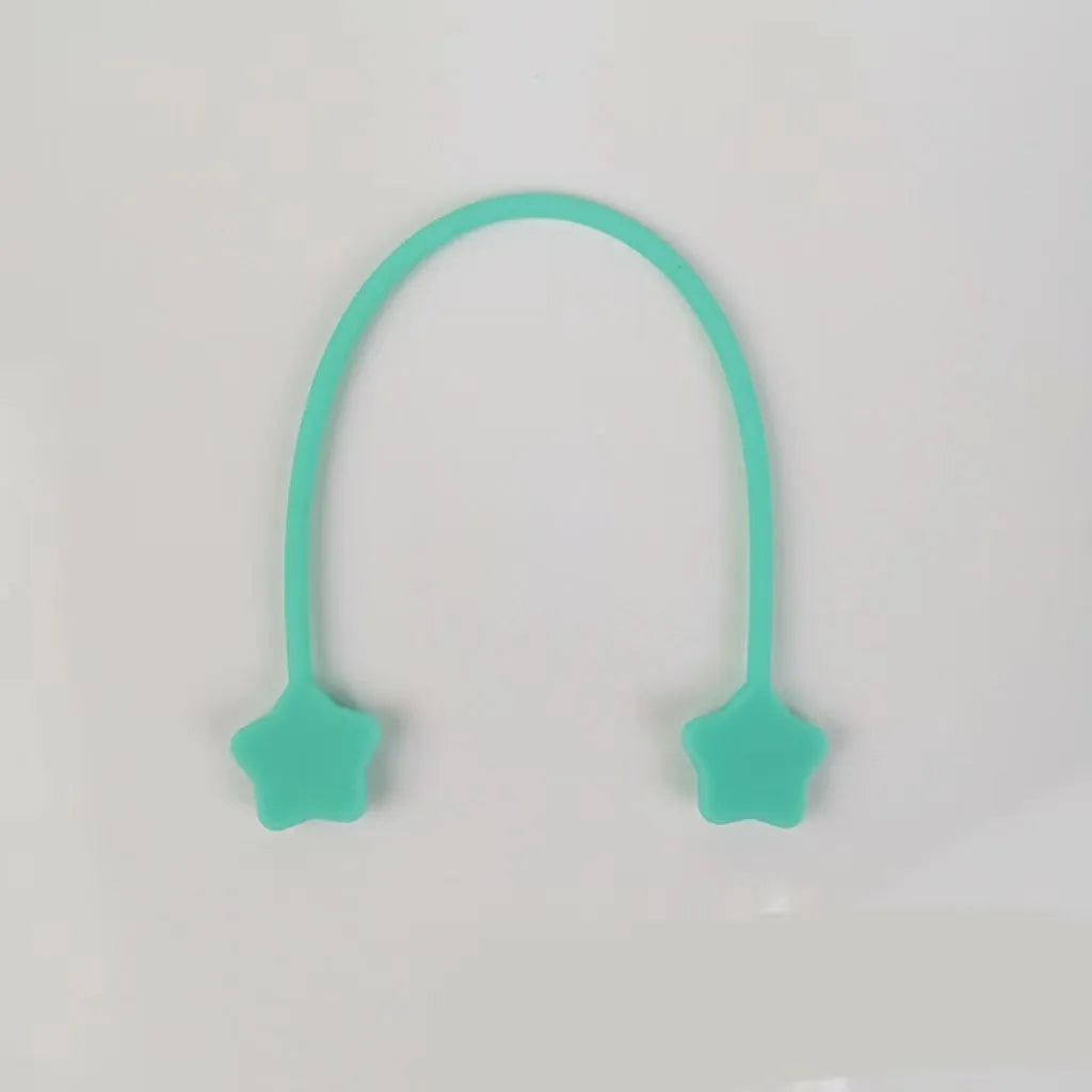 Silicone wire winder with magnet for organising cables in assorted colours on a white background.