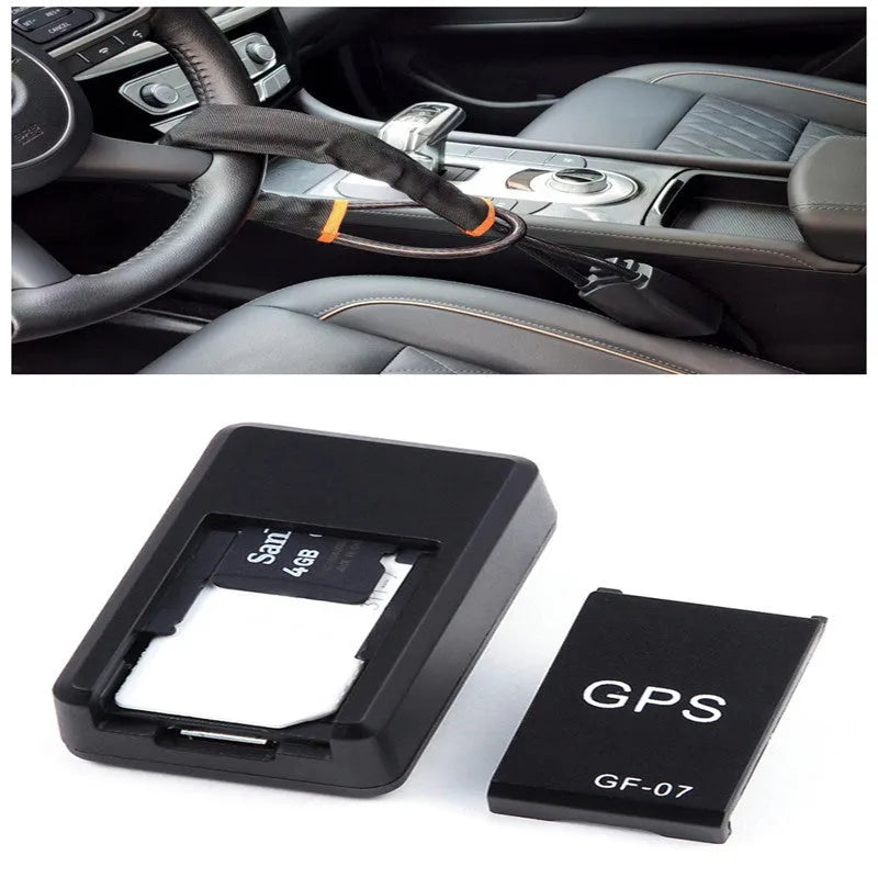 Black mini magnetic GPS car tracker device with dimensions 35x20x14mm
