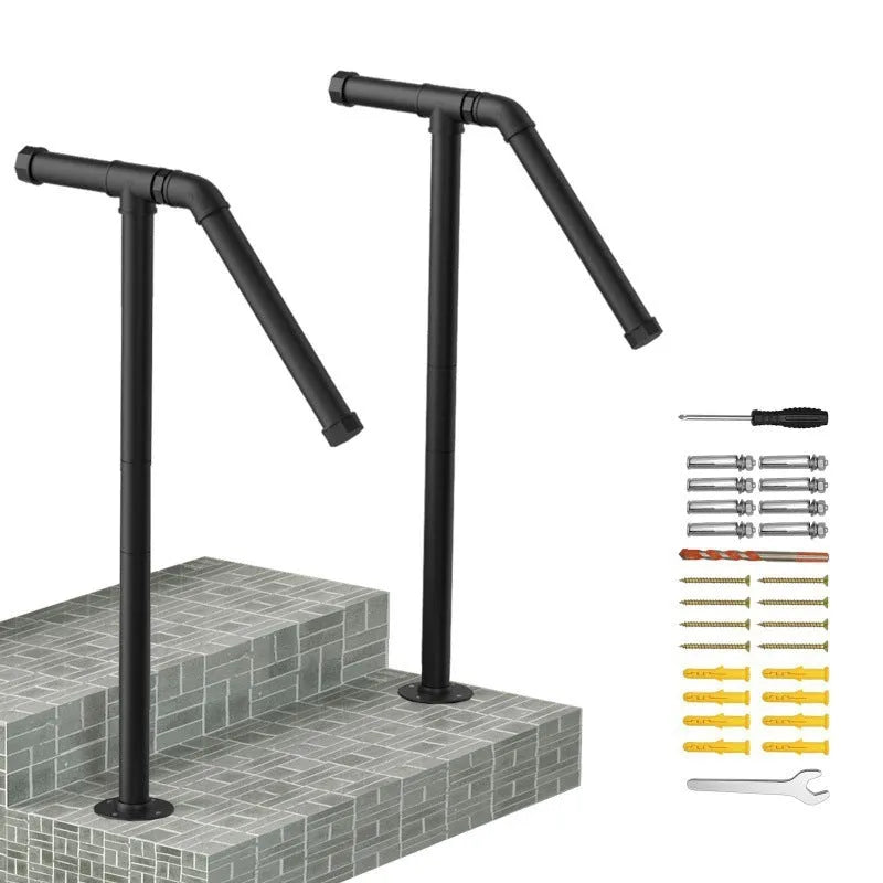 Black metal ladder support bracket for minimalist American-style staircases