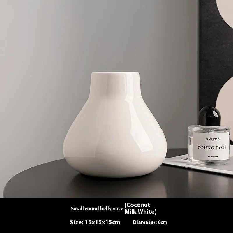 Ceramic round belly French vase with coloured glaze finish in black colour option
