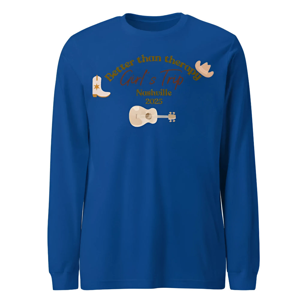 Blue men's loose polyester sweater with printed letter patterns, round neck casual pullover