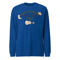 Blue men's loose polyester sweater with printed letter patterns, round neck casual pullover