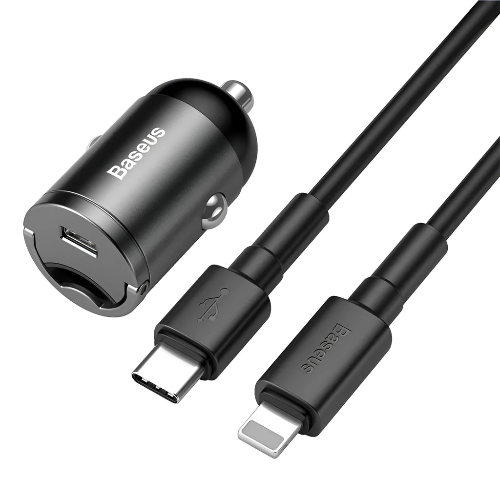 Electro-optical grey 30W PPS fast charge mini car charger with single USB port