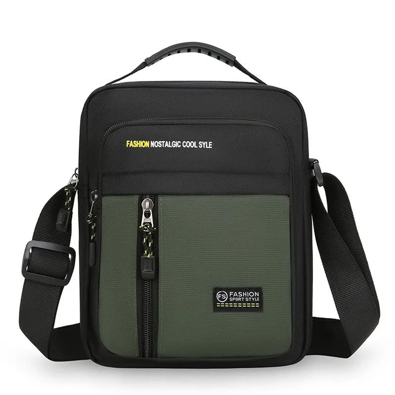 Men's casual nylon messenger crossbody bag in black, blue, gray, or green colours