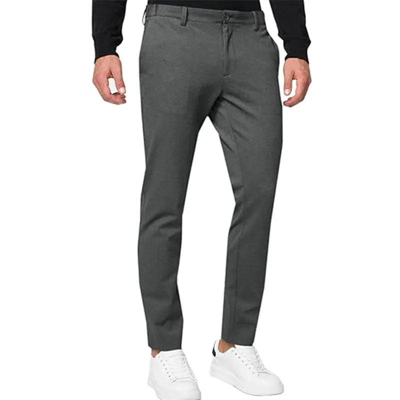 Men's slim-fit tapered chino trousers in cotton blend fabric with pleated front detail