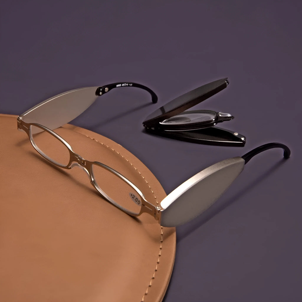 Folding presbyopic reading glasses for men with retro ring design on black frame
