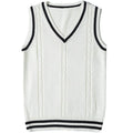 Women's slim-fit V-neck knitted waistcoat with striped stitching in acrylic fibre