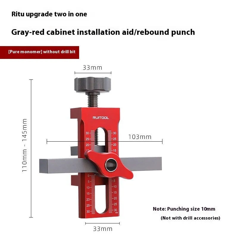 Aluminium alloy cabinet door installation aid with diamond-shaped hinge drilling template for woodworking