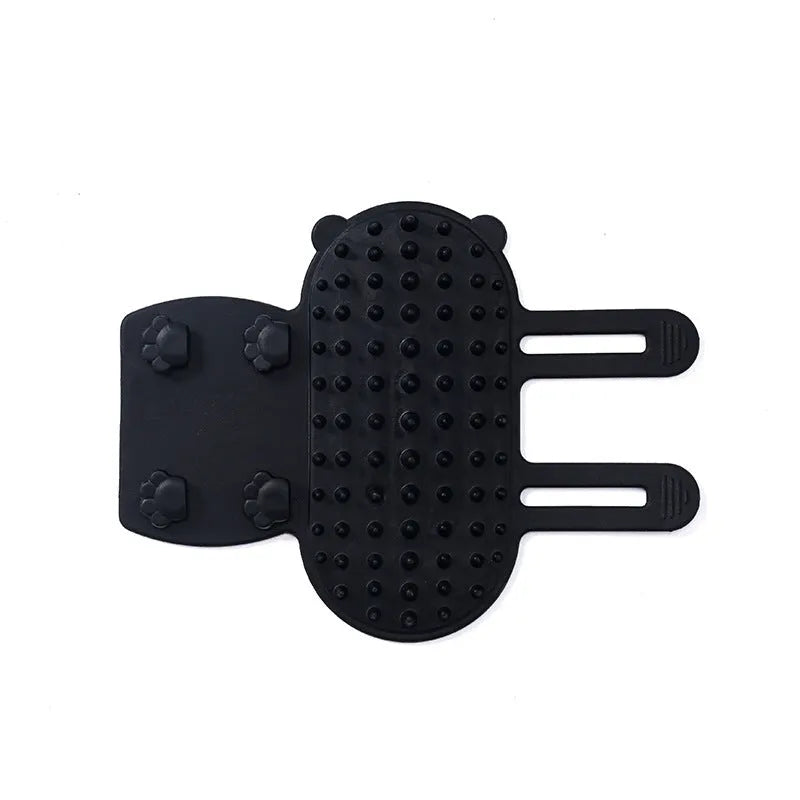 Silicone cat grooming comb with rounded teeth and adjustable strap in multiple colours