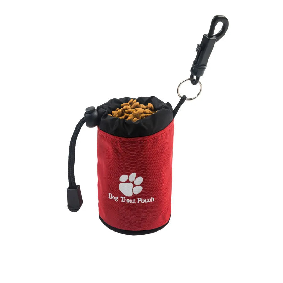 Mini nylon pet training snack bag in a solid colour, shown with treats.