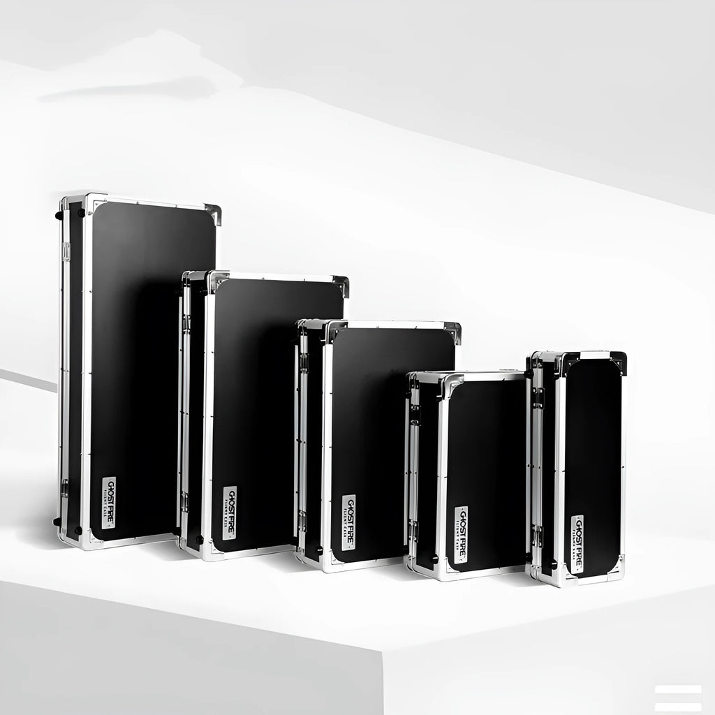 T-EC8 style guitar multi-effects stompbox pedal inside its included protective flight case.
