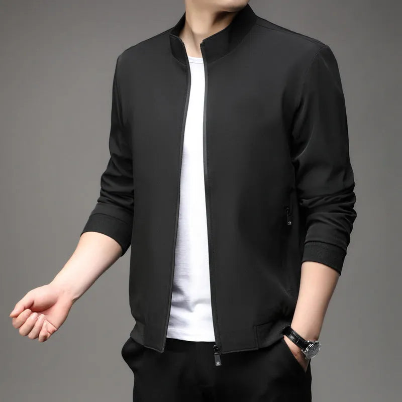 Korean style loose fit autumn jacket in polyester blend with lapel collar and zipper pockets
