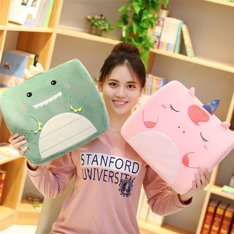 Cartoon anime memory foam seat back cushion with embroidery, shown in Pink Unicorn design.