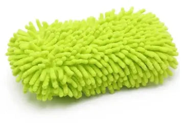 Silver green car wash sponge block measuring 14cm by 25cm with microfiber chenille construction