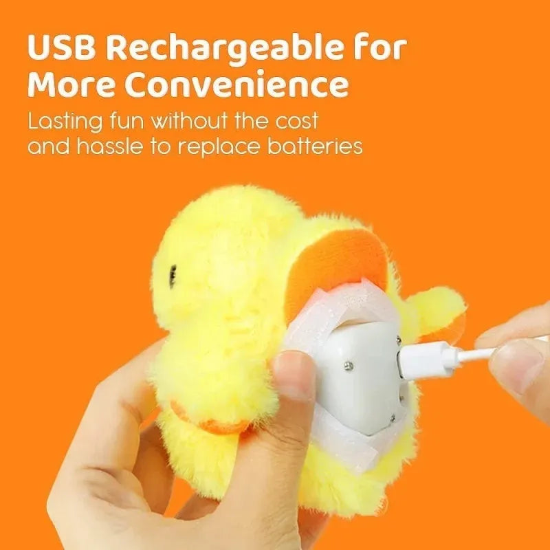Yellow flapping duck interactive cat toy with vibration sensor and USB charging port