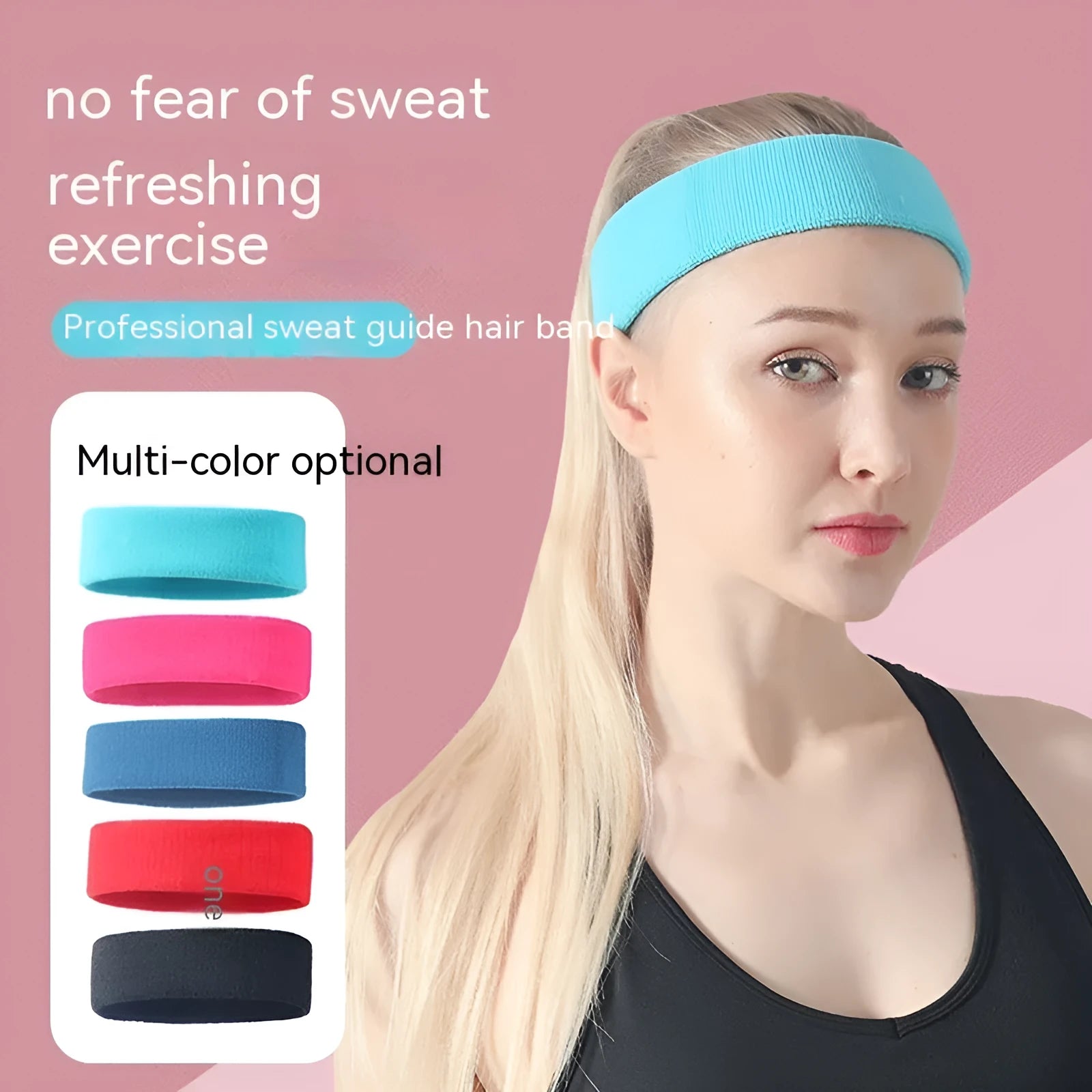 A widening sports sweat band in a solid colour, made from elastic polyester spandex material.