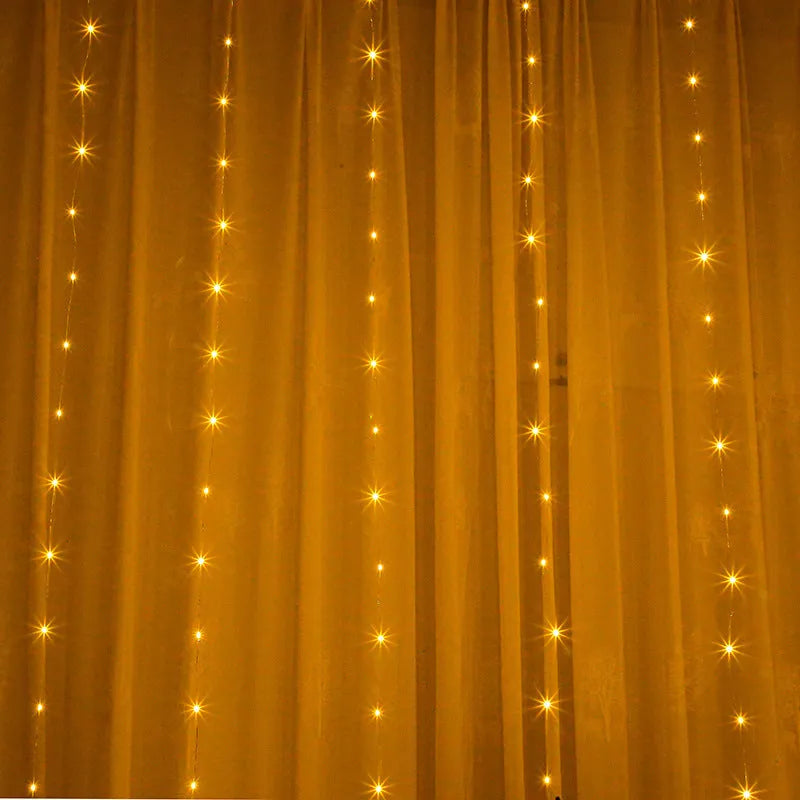 Copper curtain style LED string lights with USB power connection for holiday room and courtyard decoration