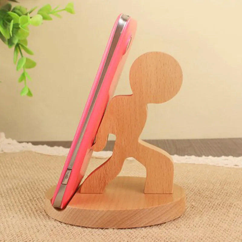 Resin mobile phone holder with beech wood animal design and coin storage compartment