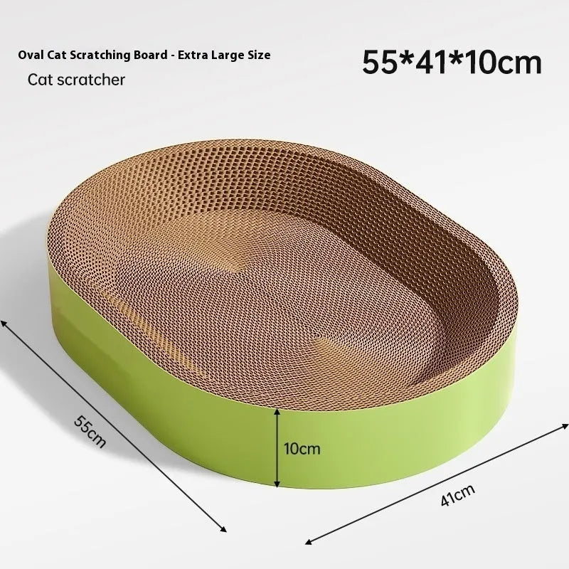 Green oval corrugated paper cat scratch board nest with a 55 cm diameter.