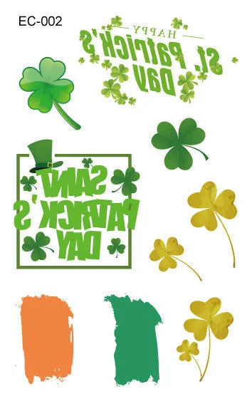 St Patrick's Day shamrock temporary tattoo sticker measuring 120 × 75mm on paper backing