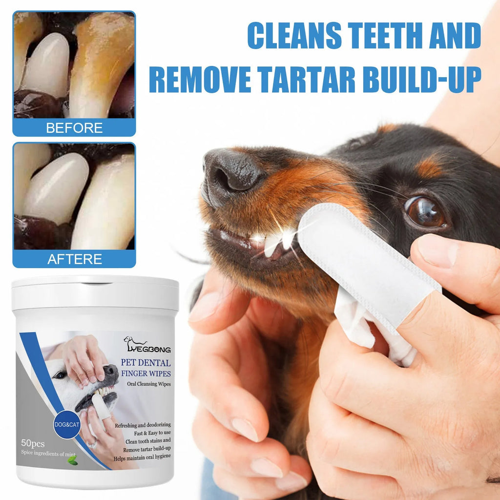 Dog dental care finger wipes with silicone finger stall, 50 pieces in canister