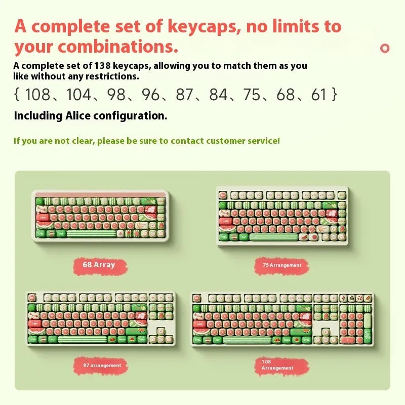 Watermelon theme sublimation printed PBT mechanical keyboard key caps with mushroom type design