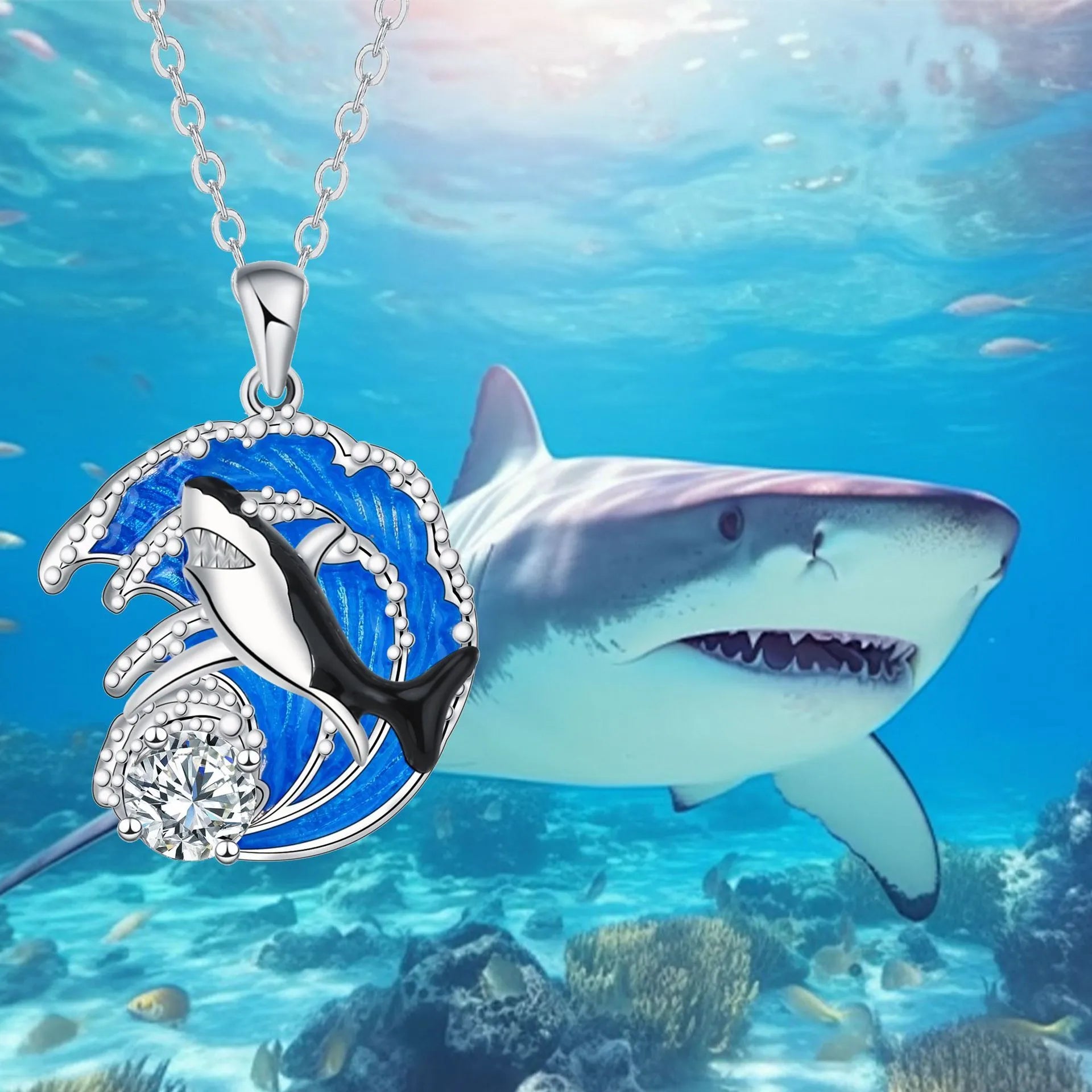 HAILANG women's shark necklace with copper pendant on adjustable gold-tone cross chain