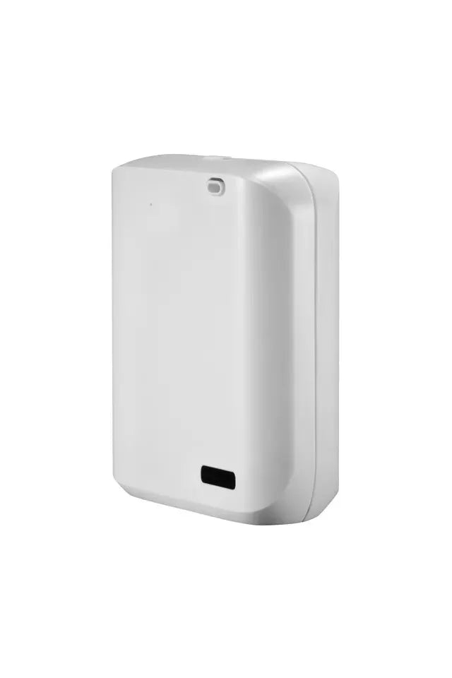 White smart wall mount essential oil diffuser with 150ml tank on a beige wall.